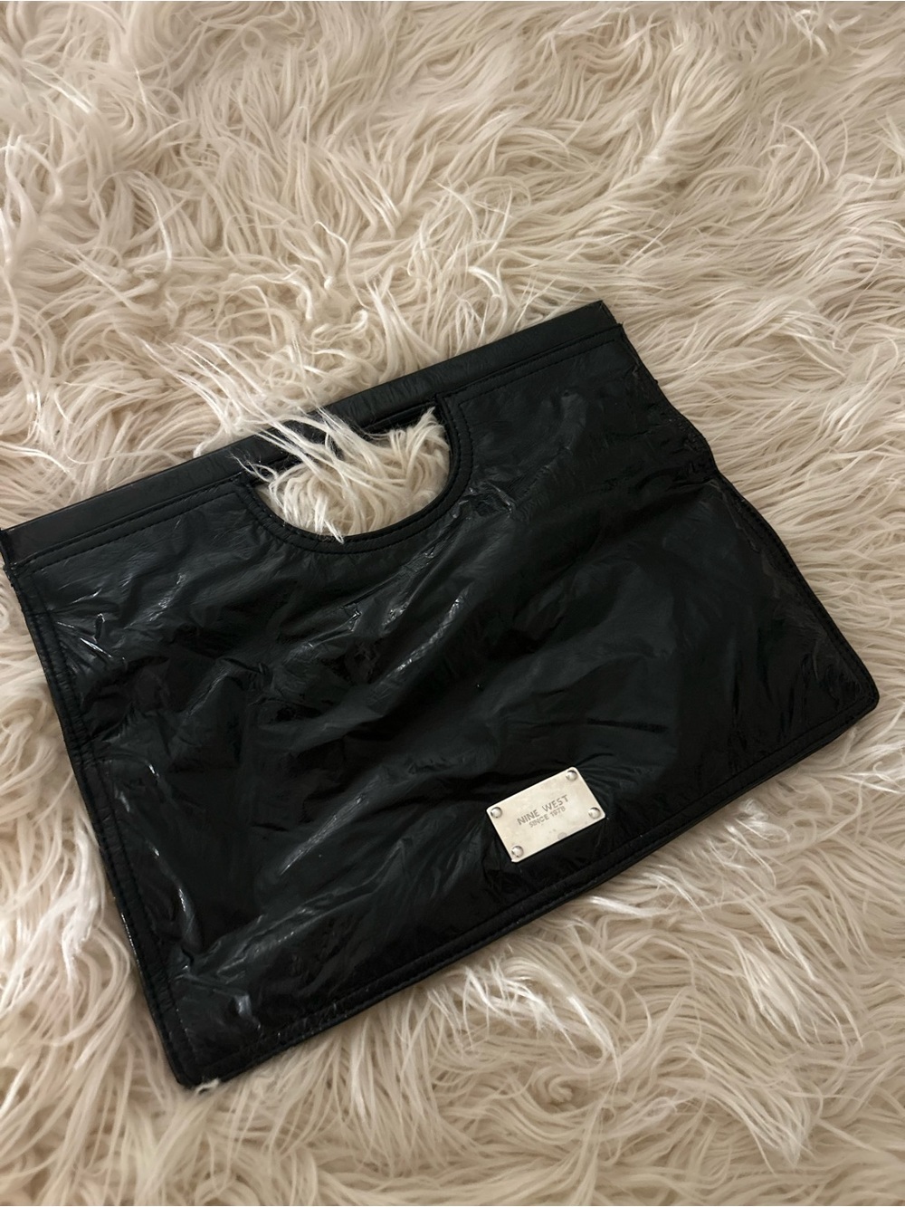 Nine West Black Patent Vinyl Clutch with Cutout Handle